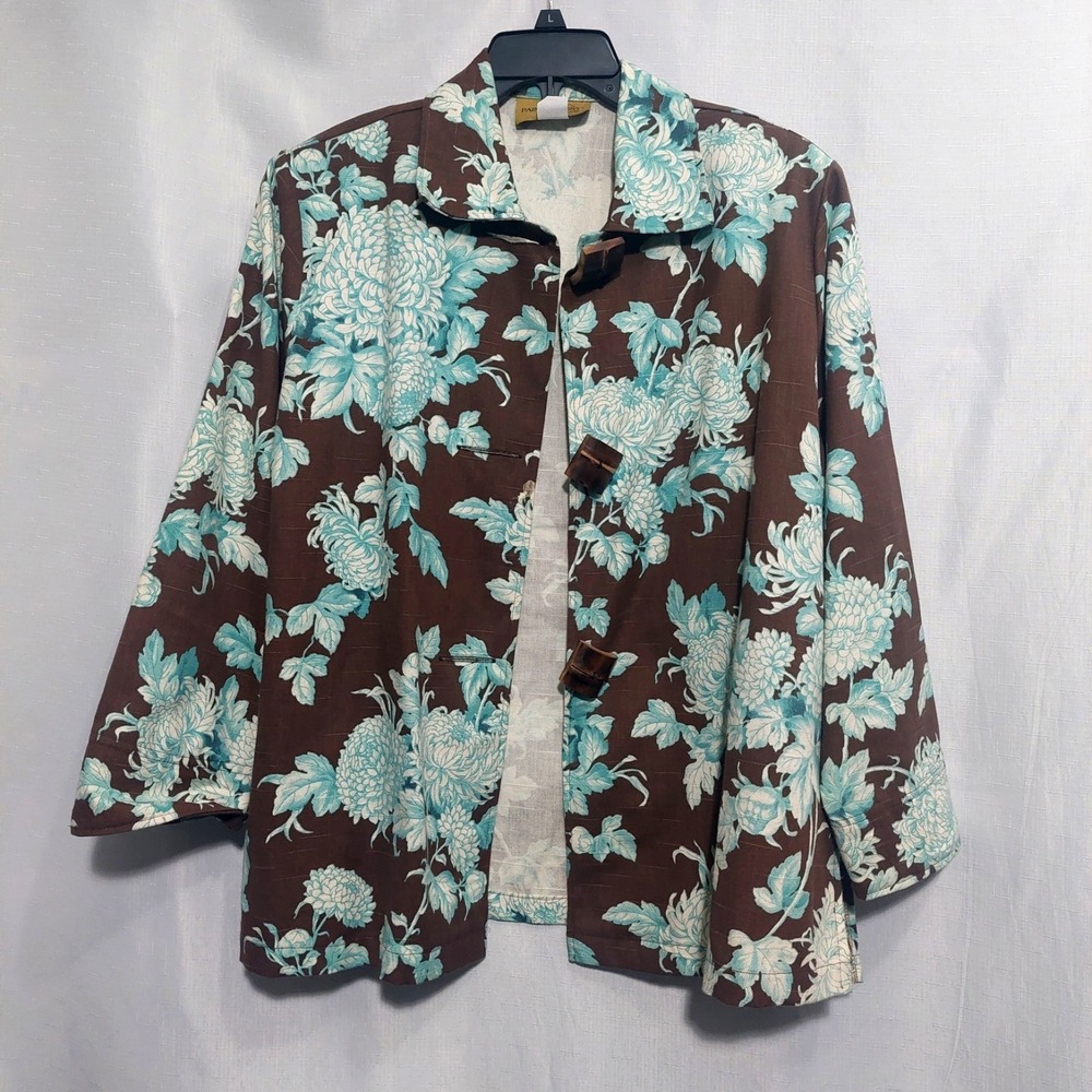 Painted Pony VTG Womens Large Floral Blazer Decorative Buttons Cuff Sleeves Slit